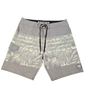Dakine Mens 38 Board Shorts Grey Mint Green Tropical Tribal Print Swim Trunks